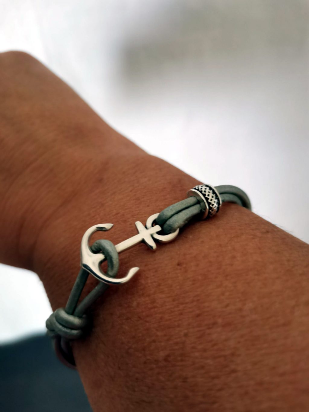 Bracelet ancre marine - Lien cuir rond 2mm