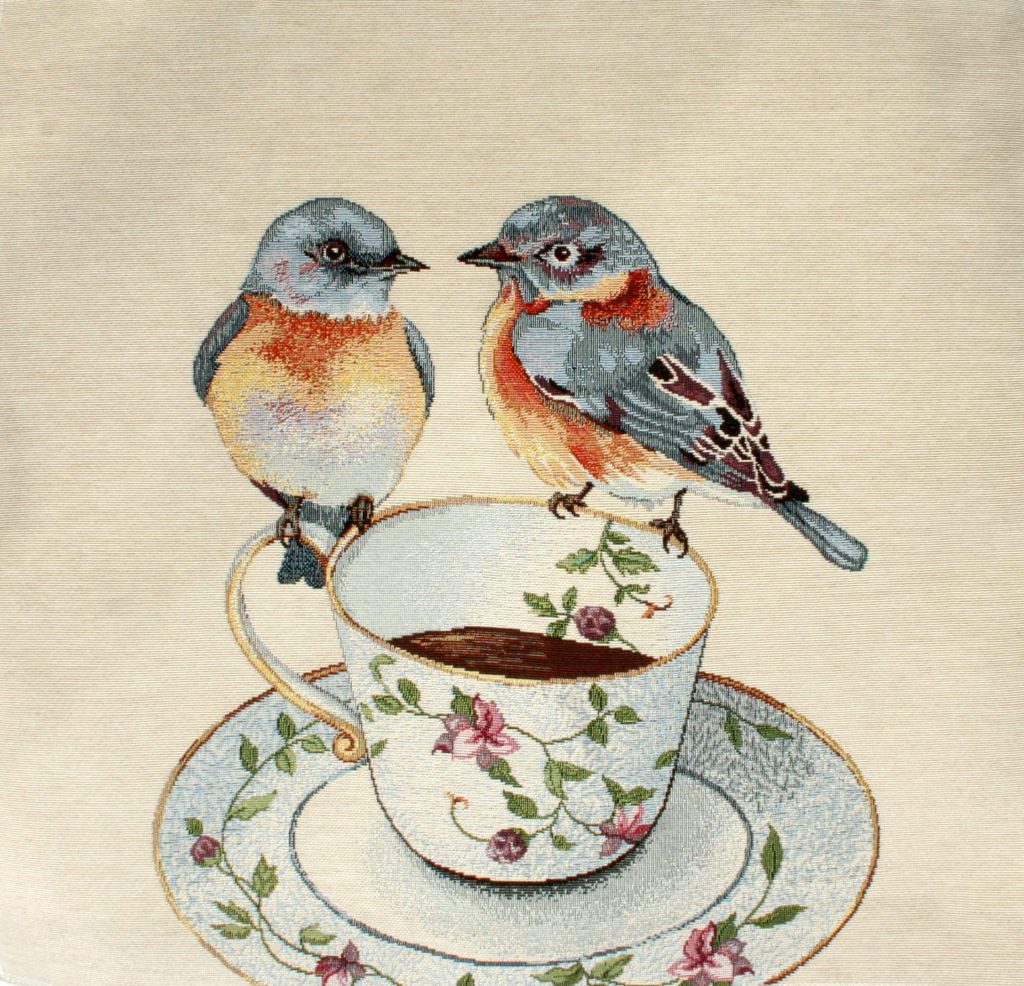 Coussin 2 Oiseaux sur tasse