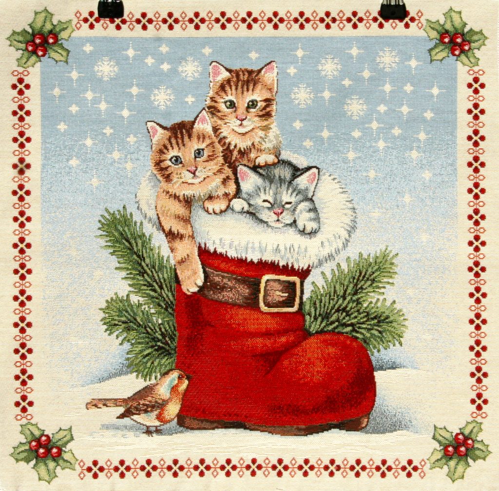 Coussin Noël 3 chatons botte rouge